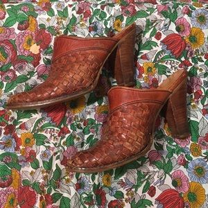 Vintage 1970s Woven Leather Mules